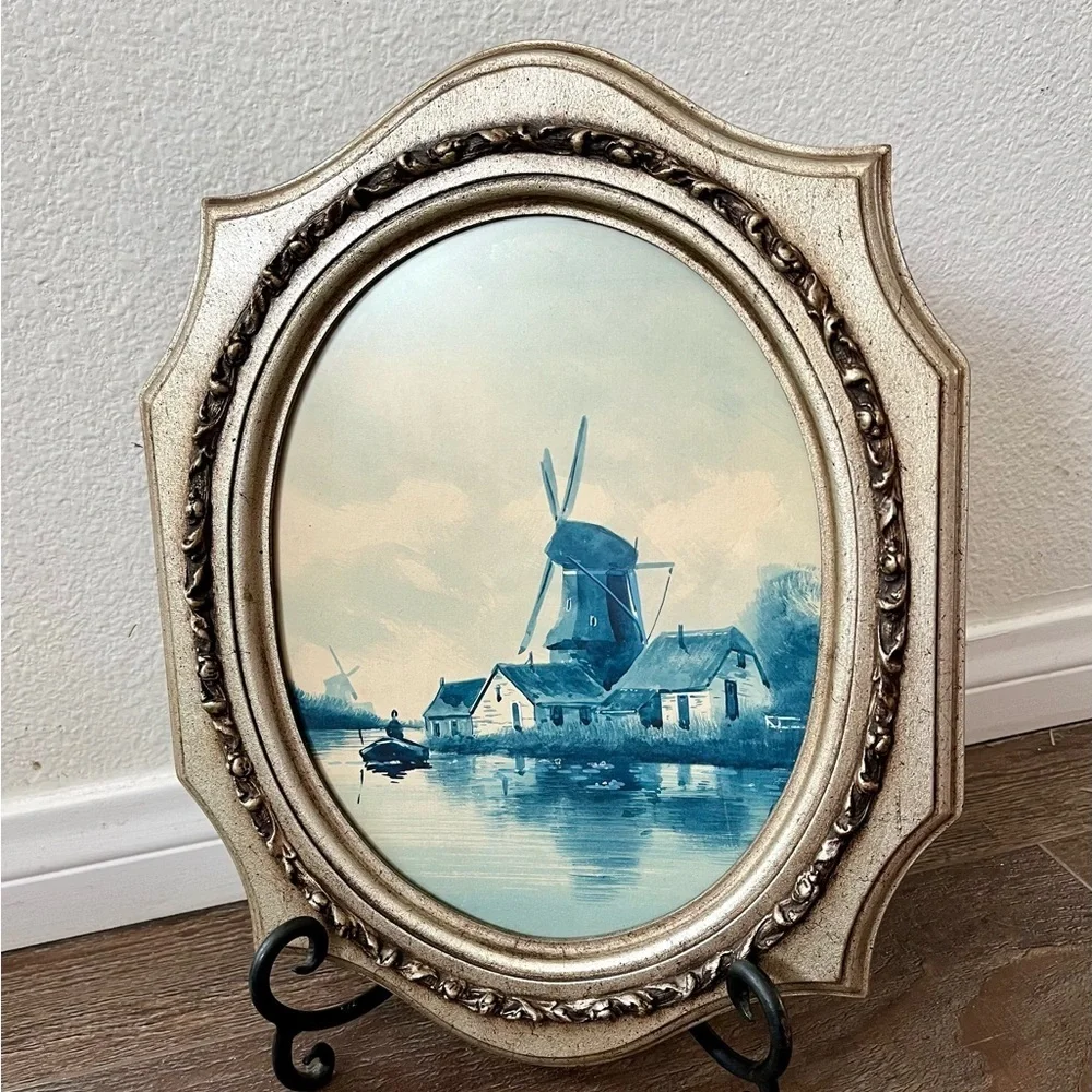Elegant Gold Framed Windmill Art
